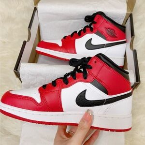 Nike Air Jordan 1 Mid Red and White Sneakers